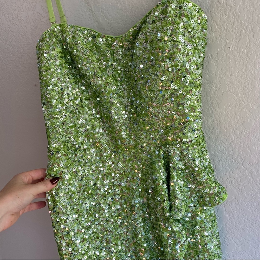 Dress The Population Kai Strapless Sequin Gown Dress Size S Lime Green New - Picture 7 of 15
